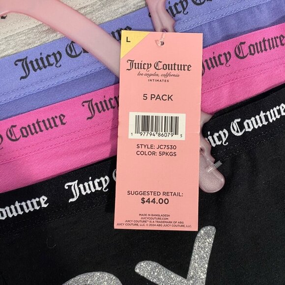 Juicy Couture Black, Gray, Pink, Purple Boy Short Hipster Panties Set NWT Size L - Picture 10 of 10